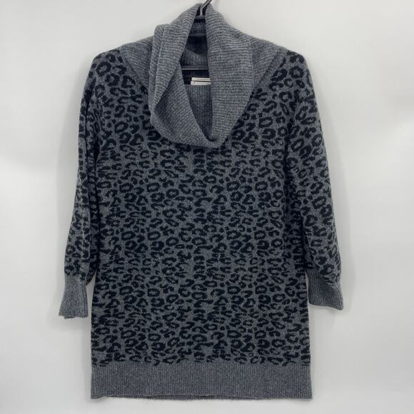 ANTHROPOLOGIE Emmy Wool Blend Sweater Women Size MP Oversized Cowl Tunic Leopard - Picture 1 of 7